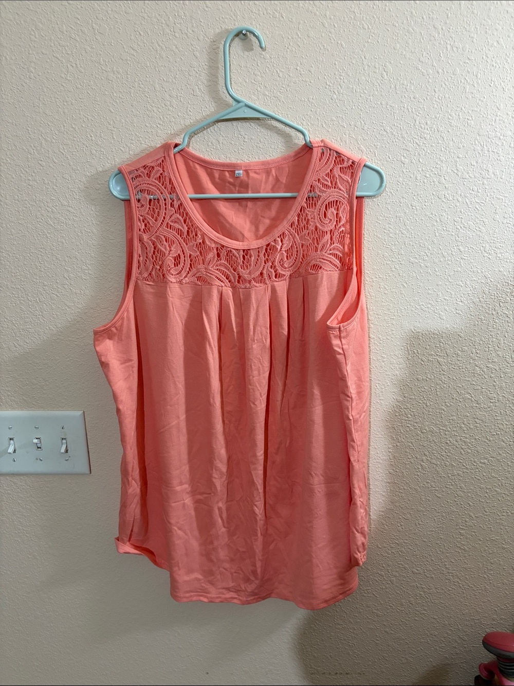 Amazon Coral Lace Yoke Sleeveless Top